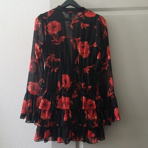 Ruffle hem black & red summer dress - Picture 3 of 6